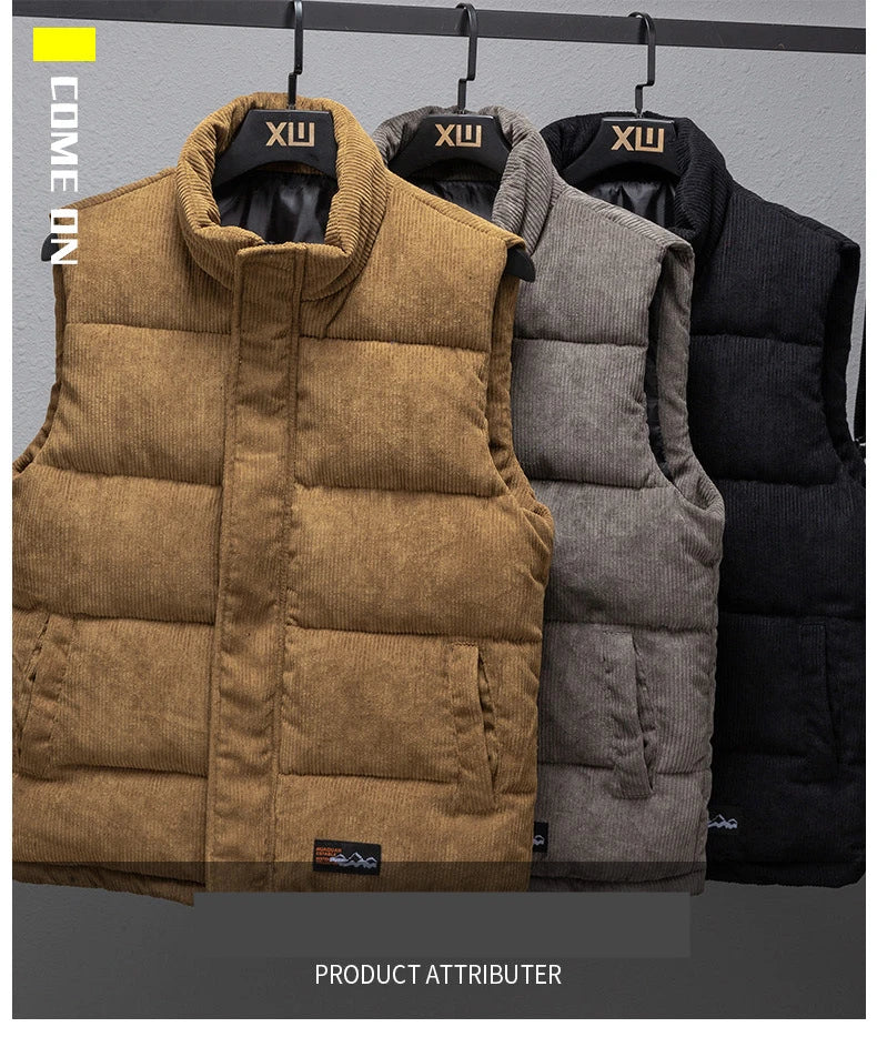 New Arrival Vest Jacket Mens Autumn Warm Sleeveless Jacket Male Winter Corduroy Casual Waistcoat Brand Clothing Veste Homme