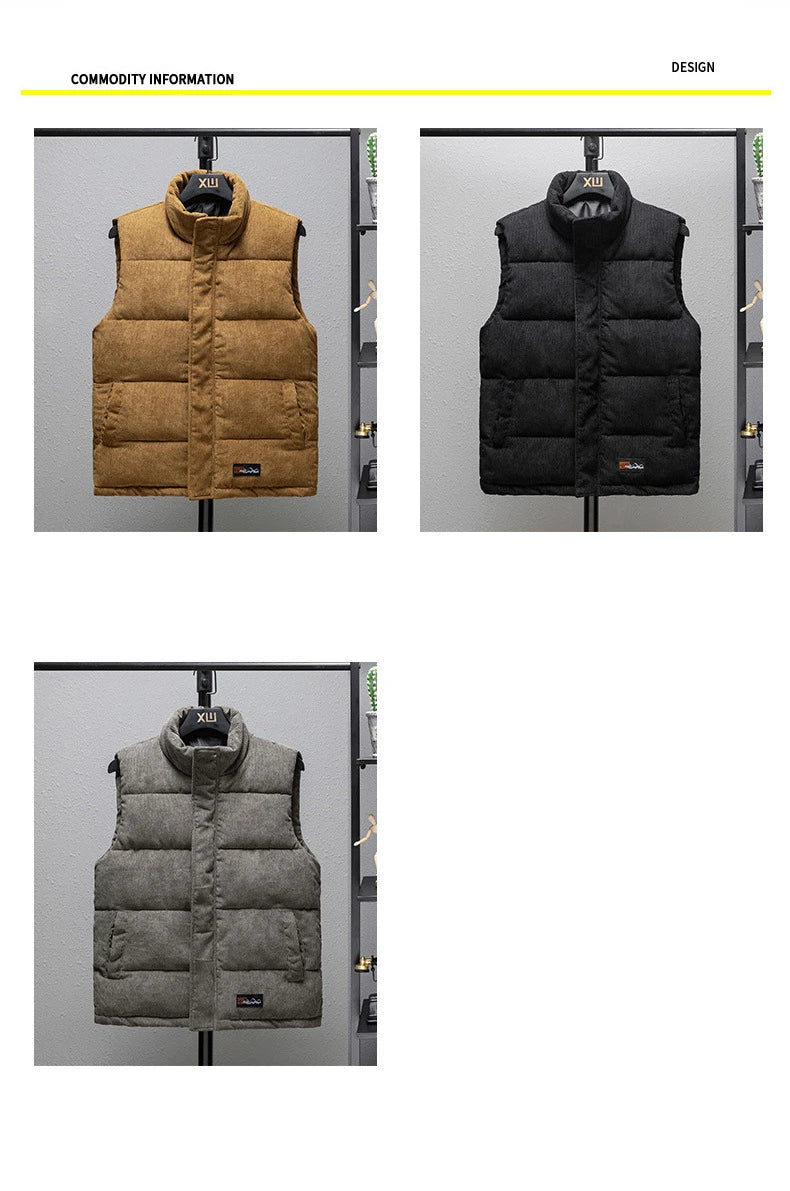 New Arrival Vest Jacket Mens Autumn Warm Sleeveless Jacket Male Winter Corduroy Casual Waistcoat Brand Clothing Veste Homme