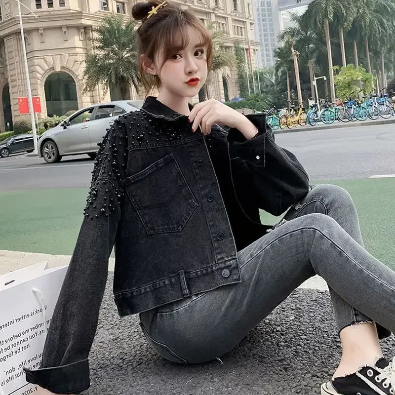 Ripped Cowboy Coat Woman Spring Autumn Korean Popular Clothes Denim Jacket for Women Hole Sale Low Price Cowgirl Clothing New In