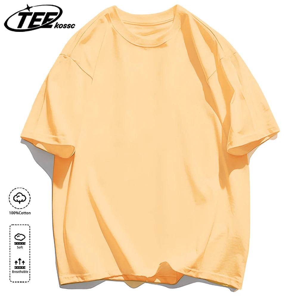 Solid 20 colors 100%Cotton Mens Basics T-Shirts Casual All-math Clothing Loose Breathable Unisex Vintage Casual Short Sleeve