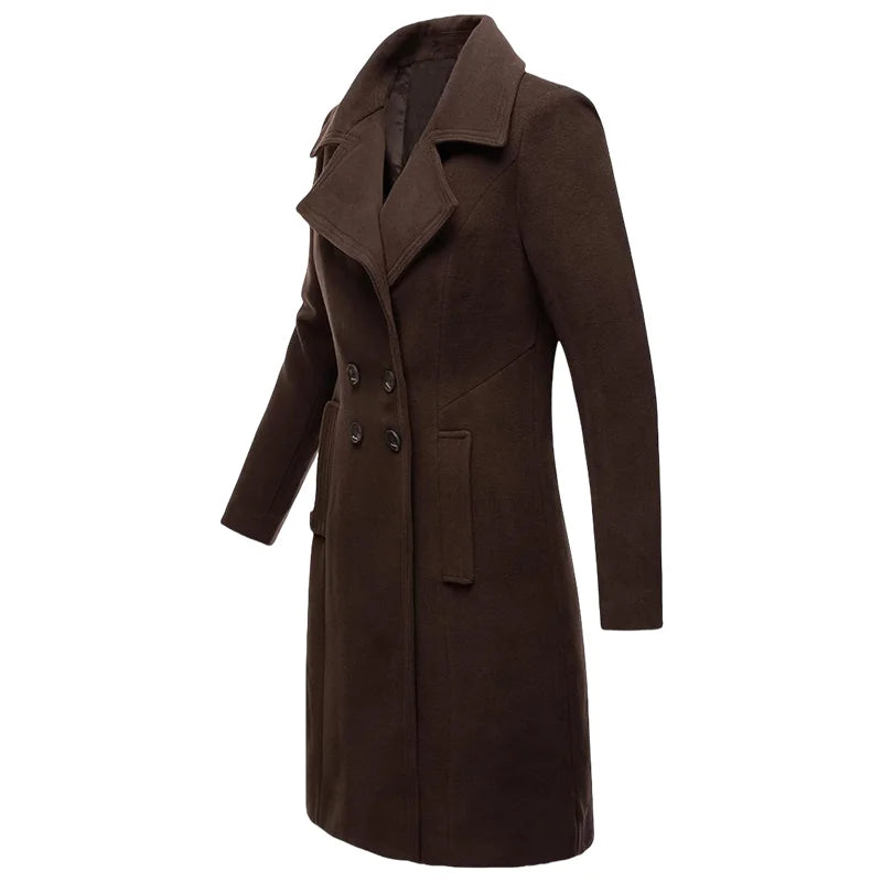 Women's Coat Winter Warm Wool Blend Lined Coat Outerwears Female Coats Double Breasted Turn-down Collar Women's Coats