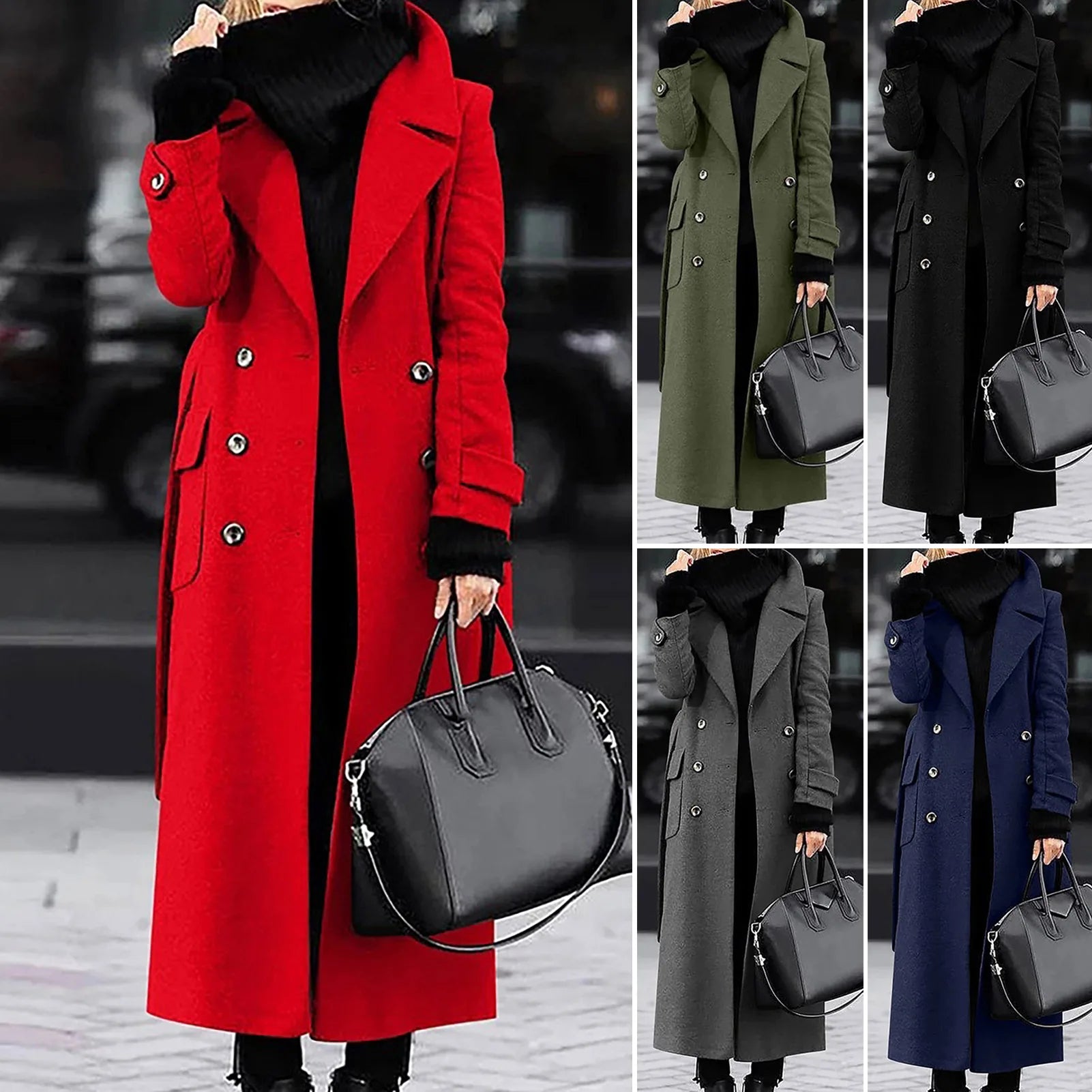 Women‘s Coat Winter Korean Fashion Long Coated Thickened Woolen Winter Coat for Women Black Coat Harajuku