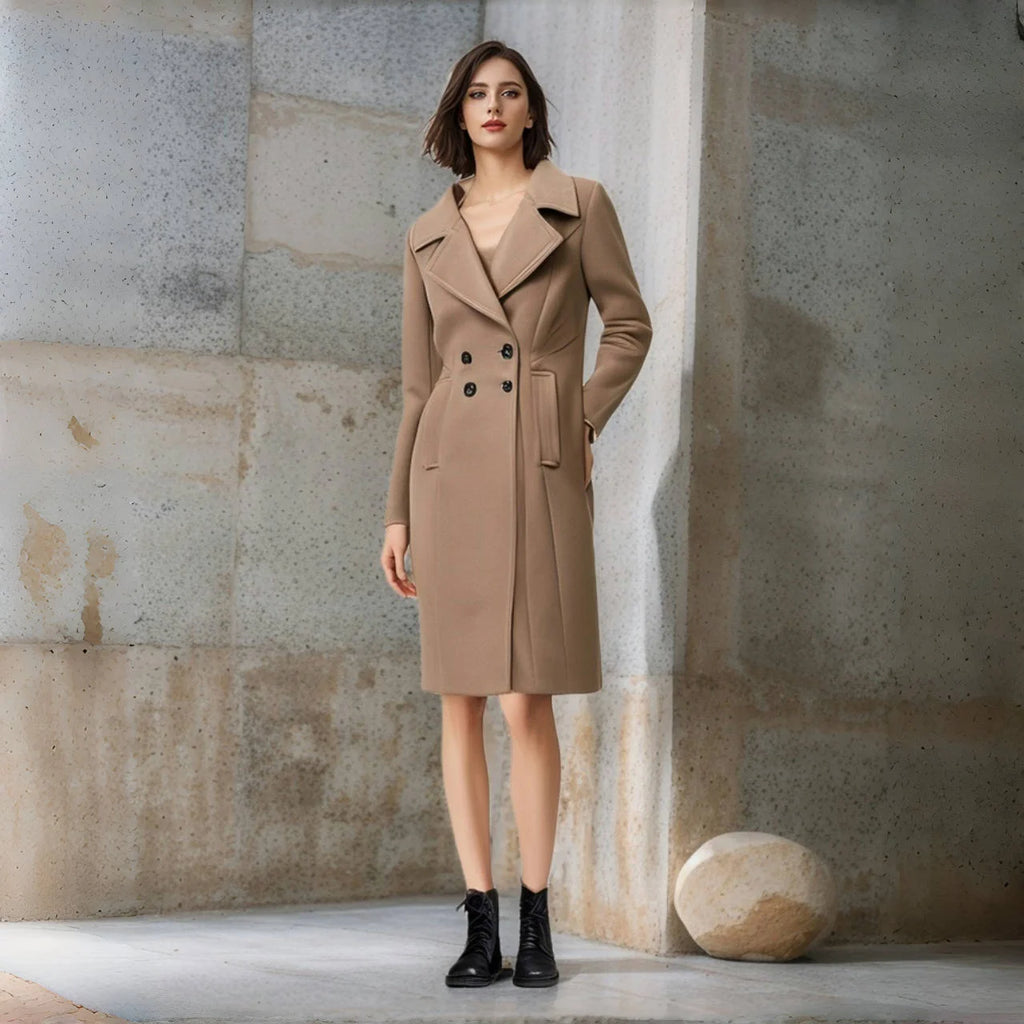 Women's Coat Winter Warm Wool Blend Lined Coat Outerwears Female Coats Double Breasted Turn-down Collar Women's Coats