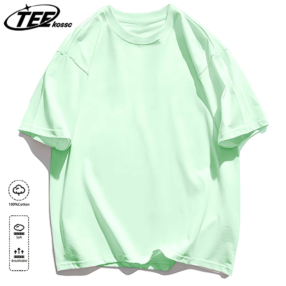 Solid 20 colors 100%Cotton Mens Basics T-Shirts Casual All-math Clothing Loose Breathable Unisex Vintage Casual Short Sleeve