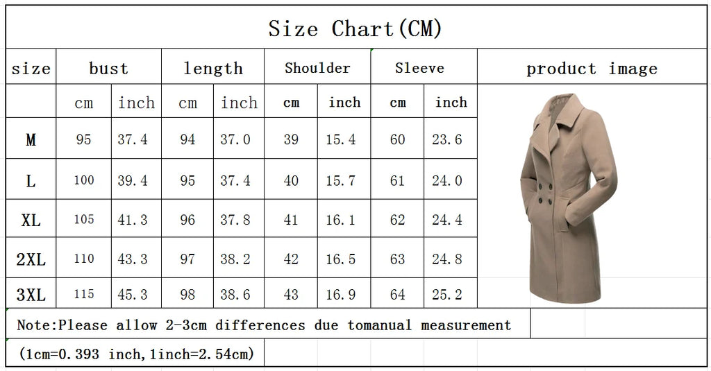 Women's Coat Winter Warm Wool Blend Lined Coat Outerwears Female Coats Double Breasted Turn-down Collar Women's Coats