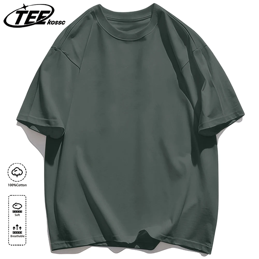 Solid 20 colors 100%Cotton Mens Basics T-Shirts Casual All-math Clothing Loose Breathable Unisex Vintage Casual Short Sleeve