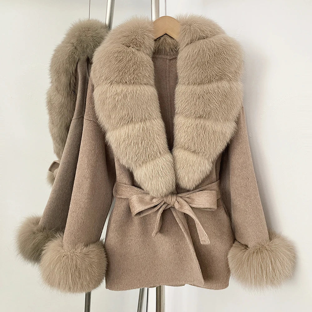 Women's Coat Winter Woman Clothes Jacket with Fur New Coats and Jackets Ladies Wool Coats with Real Fur Trim Warm Fur Coat Woman