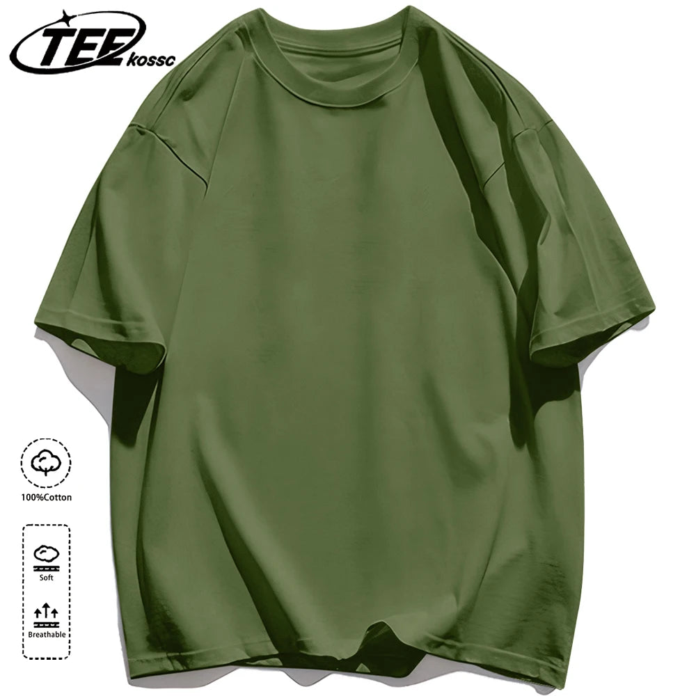 Solid 20 colors 100%Cotton Mens Basics T-Shirts Casual All-math Clothing Loose Breathable Unisex Vintage Casual Short Sleeve