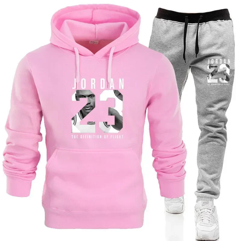 The sweatshirt hoodie is a men's set for Spring 2025 and a women's set for women's sportswear featuring a hoodie and sweatpants