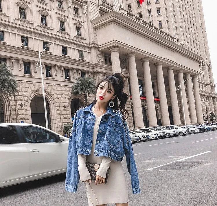 Ripped Cowboy Coat Woman Spring Autumn Korean Popular Clothes Denim Jacket for Women Hole Sale Low Price Cowgirl Clothing New In