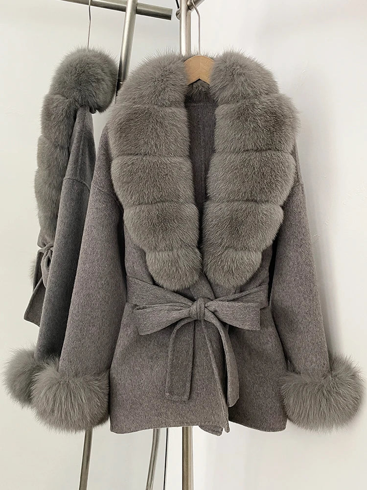 Women's Coat Winter Woman Clothes Jacket with Fur New Coats and Jackets Ladies Wool Coats with Real Fur Trim Warm Fur Coat Woman