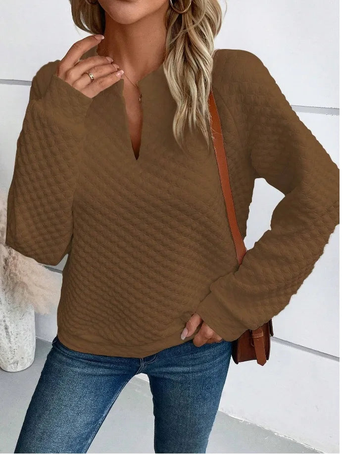 Women Sweatshirt 2025 Spring Autumn Latest Fashion Solid Color Deep V-Neck Pullover Long Sleeved Casual Hoodie Loose Sporty Top