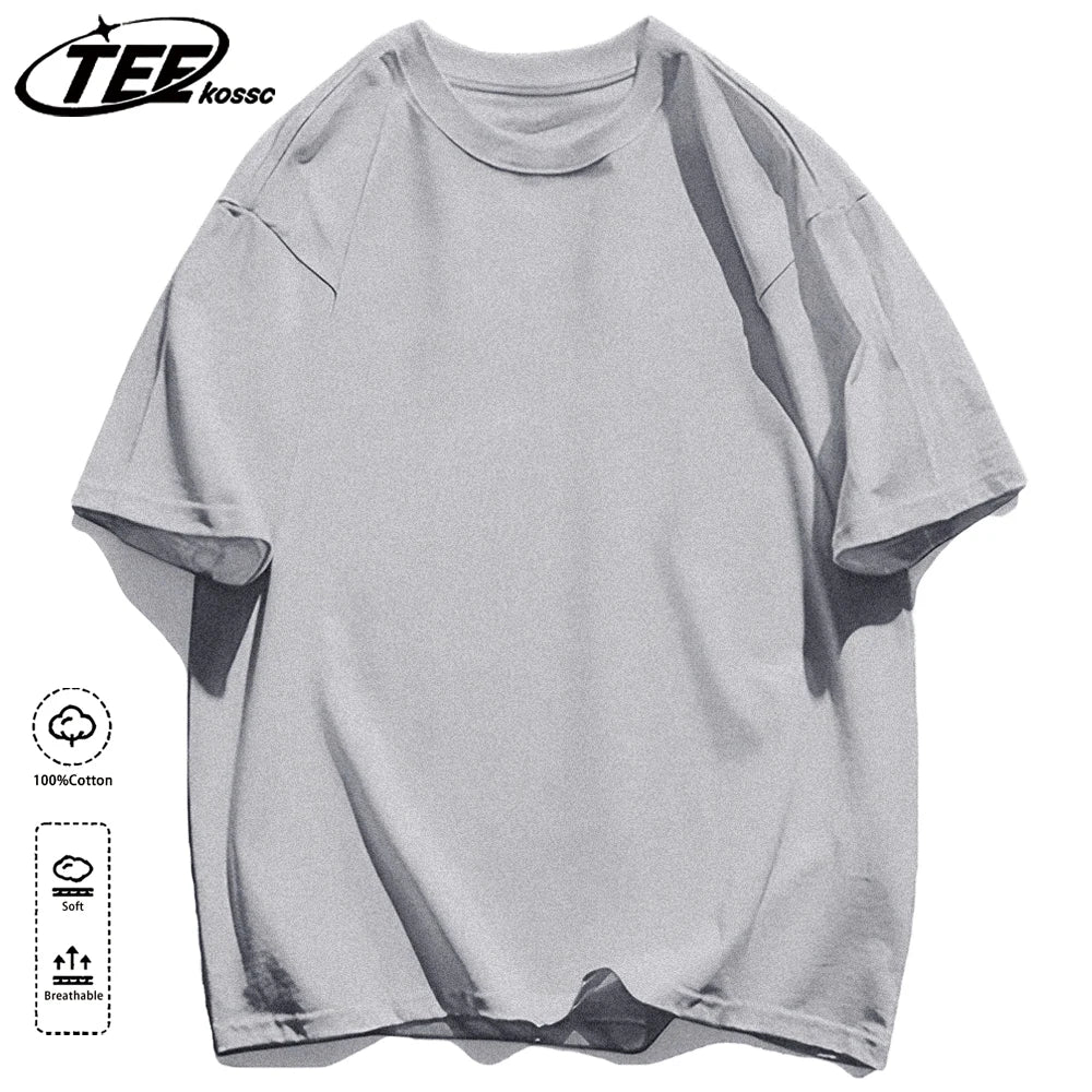Solid 20 colors 100%Cotton Mens Basics T-Shirts Casual All-math Clothing Loose Breathable Unisex Vintage Casual Short Sleeve