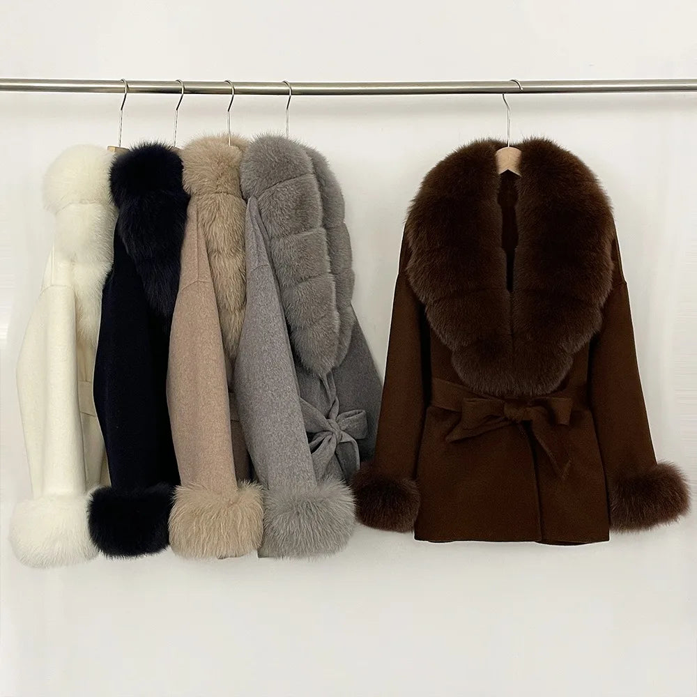 Women's Coat Winter Woman Clothes Jacket with Fur New Coats and Jackets Ladies Wool Coats with Real Fur Trim Warm Fur Coat Woman