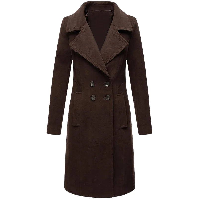 Women's Coat Winter Warm Wool Blend Lined Coat Outerwears Female Coats Double Breasted Turn-down Collar Women's Coats
