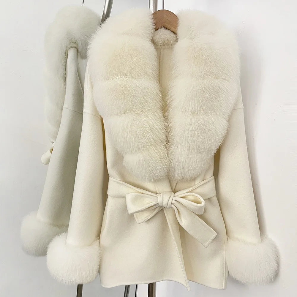 Women's Coat Winter Woman Clothes Jacket with Fur New Coats and Jackets Ladies Wool Coats with Real Fur Trim Warm Fur Coat Woman