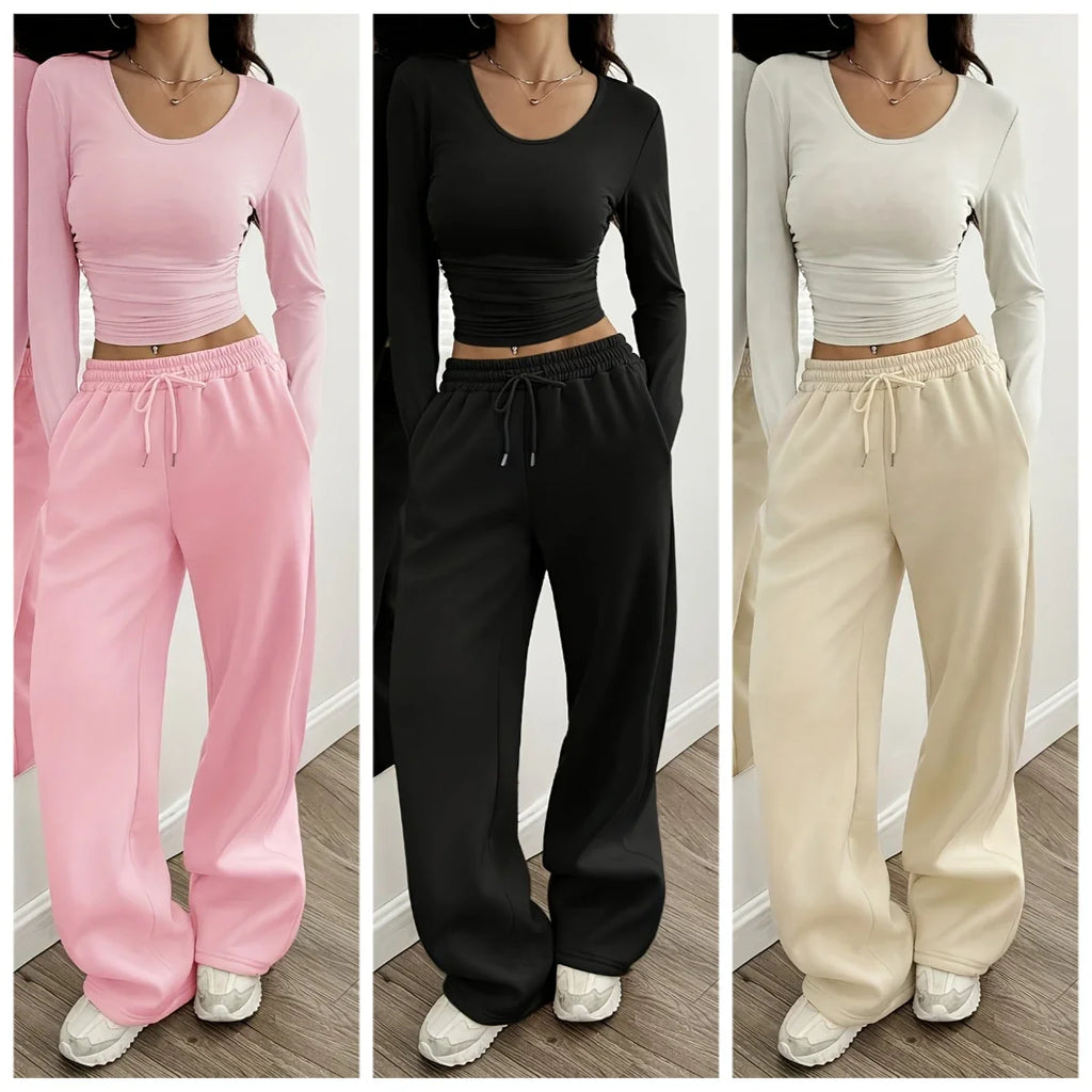 Women Jogger Cotton Pants Casual Drawstring Loose Unisex Wide Leg Straight Pants Sweatpants Spring Autumn Baggy Gym Track Pants