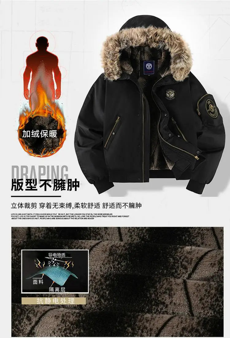 New winter cashmere and thick casual men's padded clothing warm trend coat hooded loose large size padded clothes