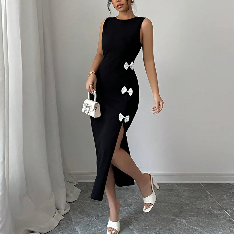 Women's Clothing 2025 Spring and Summer European and American Style Slim Dress Bow Vest Skirt