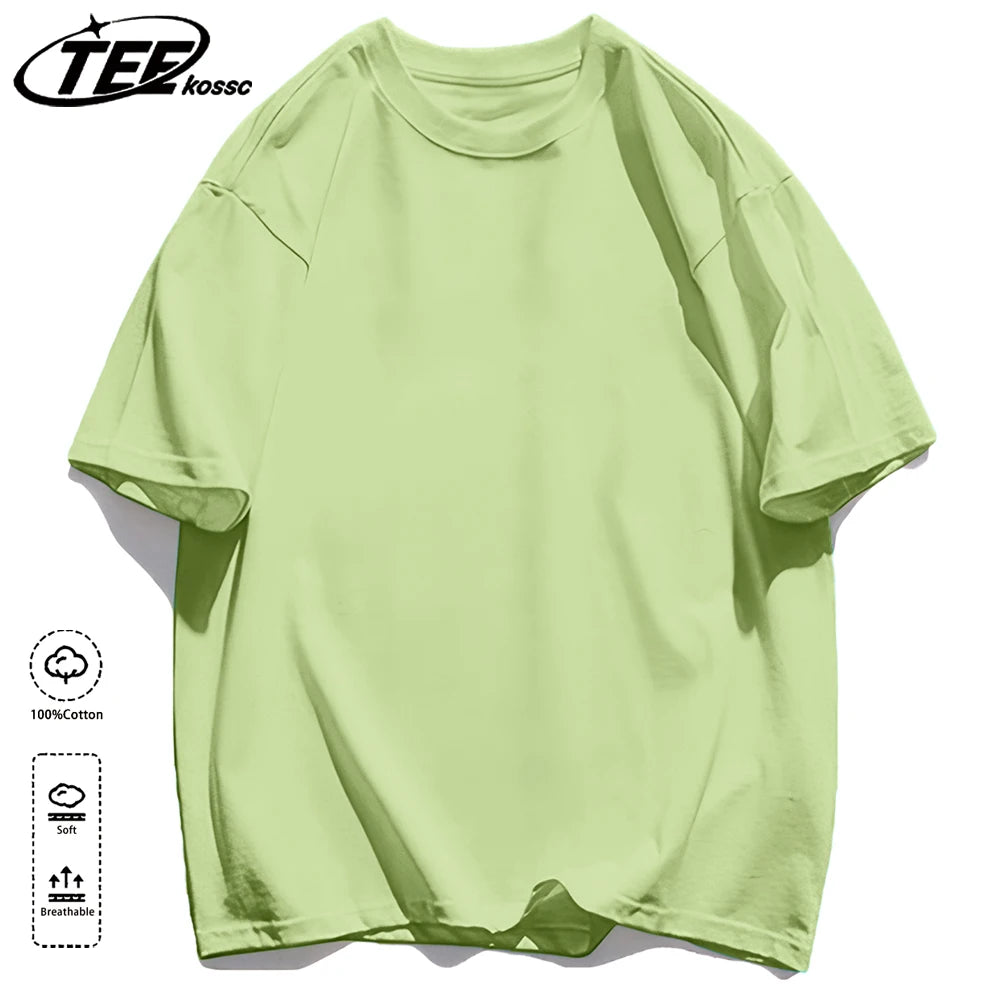 Solid 20 colors 100%Cotton Mens Basics T-Shirts Casual All-math Clothing Loose Breathable Unisex Vintage Casual Short Sleeve