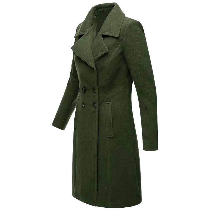 Women's Coat Winter Warm Wool Blend Lined Coat Outerwears Female Coats Double Breasted Turn-down Collar Women's Coats