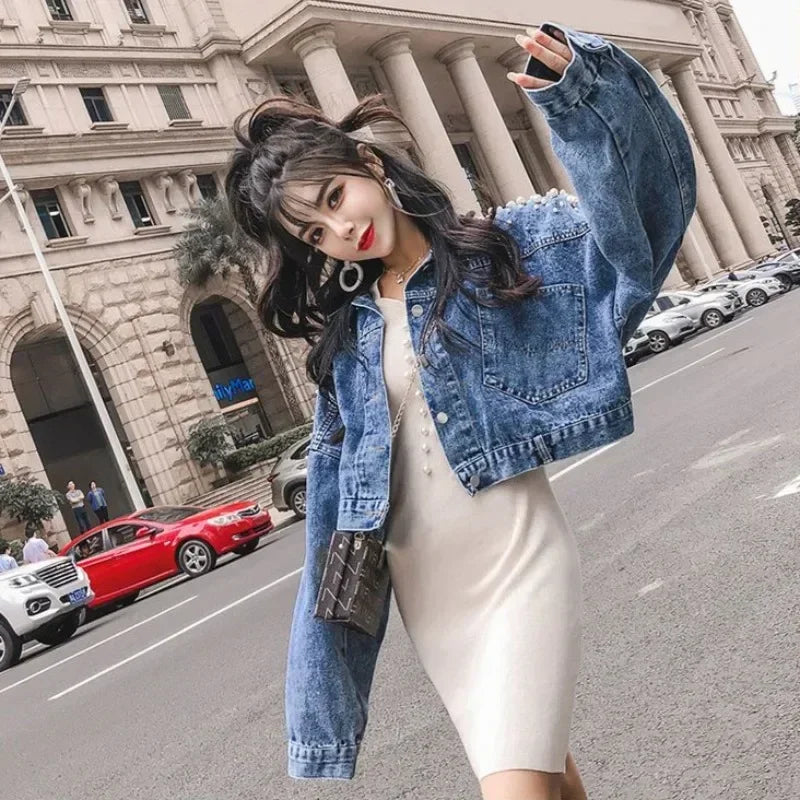 Ripped Cowboy Coat Woman Spring Autumn Korean Popular Clothes Denim Jacket for Women Hole Sale Low Price Cowgirl Clothing New In