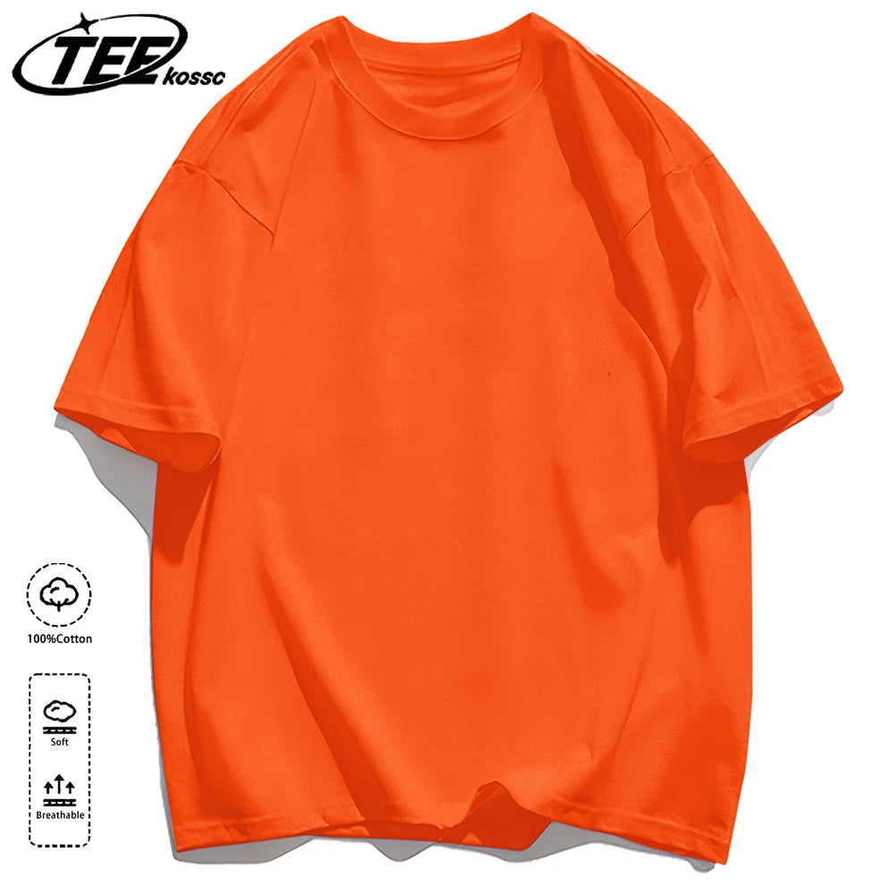 Solid 20 colors 100%Cotton Mens Basics T-Shirts Casual All-math Clothing Loose Breathable Unisex Vintage Casual Short Sleeve