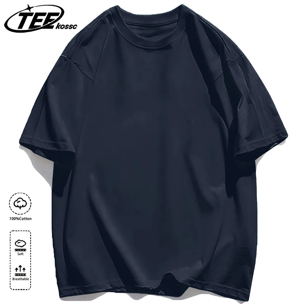 Solid 20 colors 100%Cotton Mens Basics T-Shirts Casual All-math Clothing Loose Breathable Unisex Vintage Casual Short Sleeve