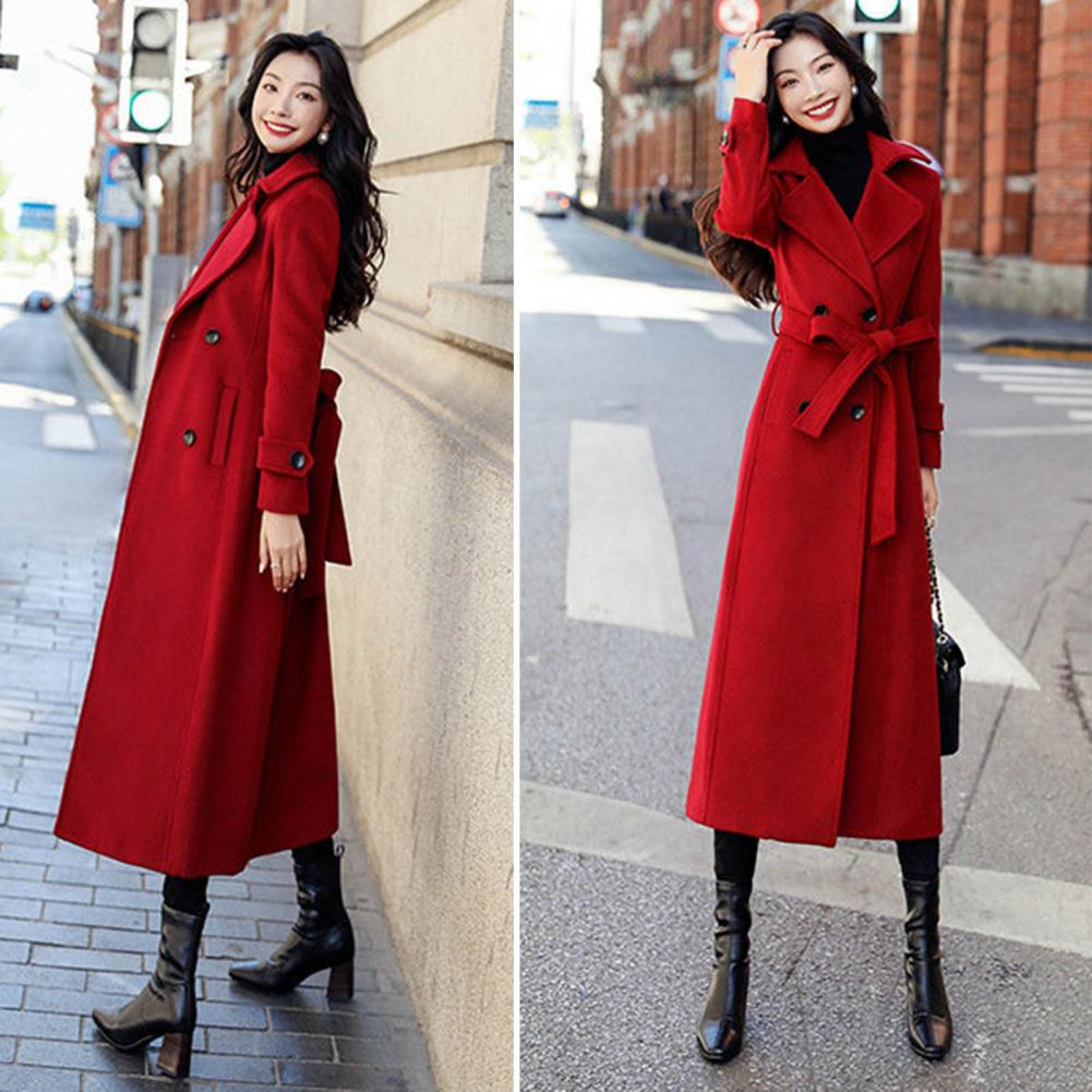 Women‘s Coat Winter Korean Fashion Long Coated Thickened Woolen Winter Coat for Women Black Coat Harajuku