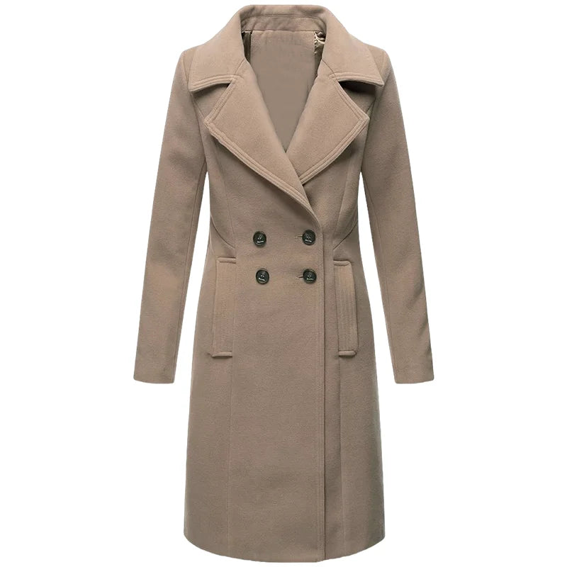 Women's Coat Winter Warm Wool Blend Lined Coat Outerwears Female Coats Double Breasted Turn-down Collar Women's Coats