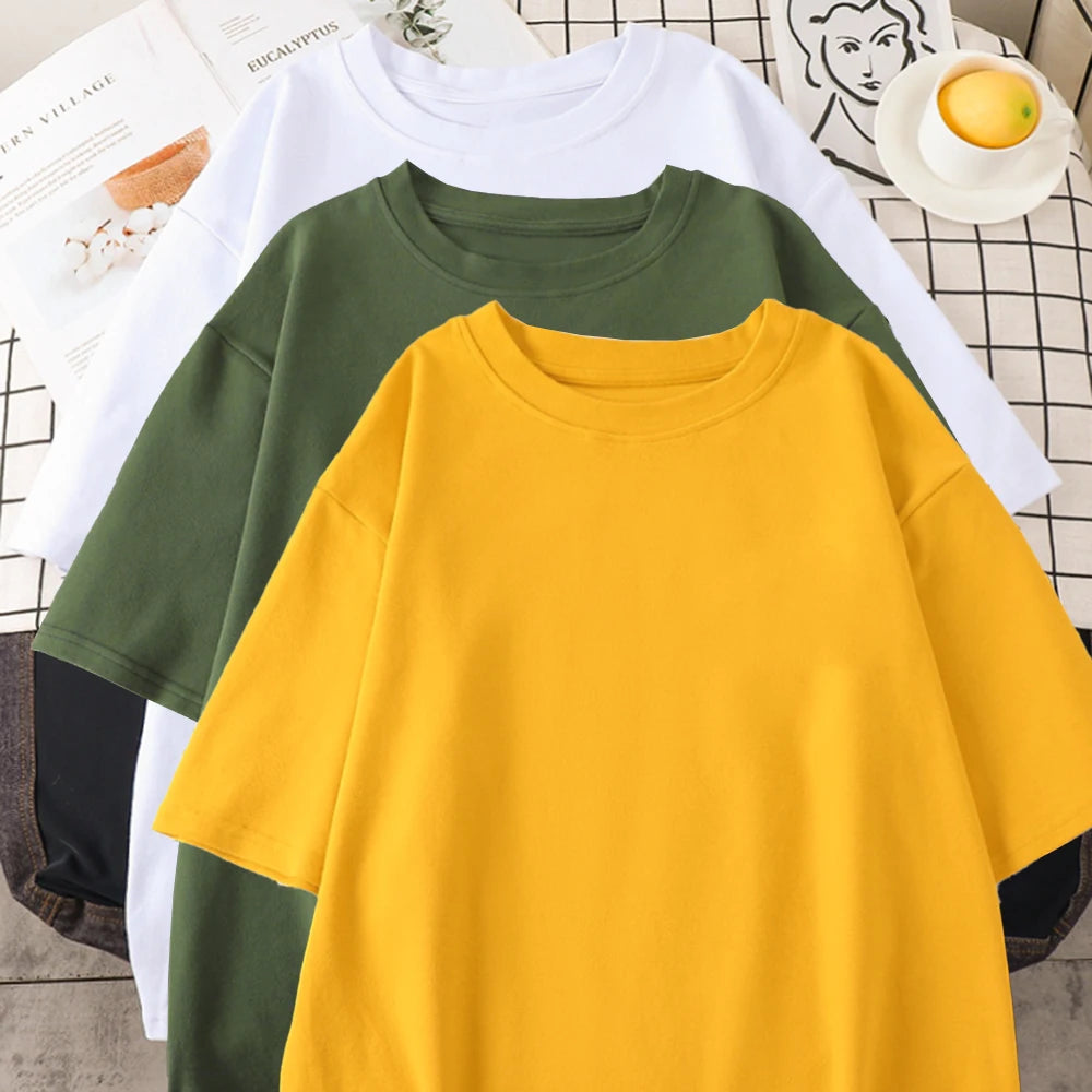 Solid 20 colors 100%Cotton Mens Basics T-Shirts Casual All-math Clothing Loose Breathable Unisex Vintage Casual Short Sleeve