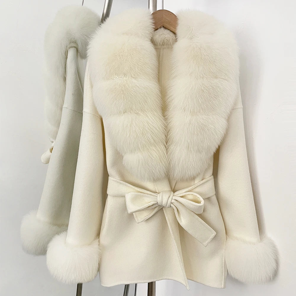 Women's Coat Winter Woman Clothes Jacket with Fur New Coats and Jackets Ladies Wool Coats with Real Fur Trim Warm Fur Coat Woman
