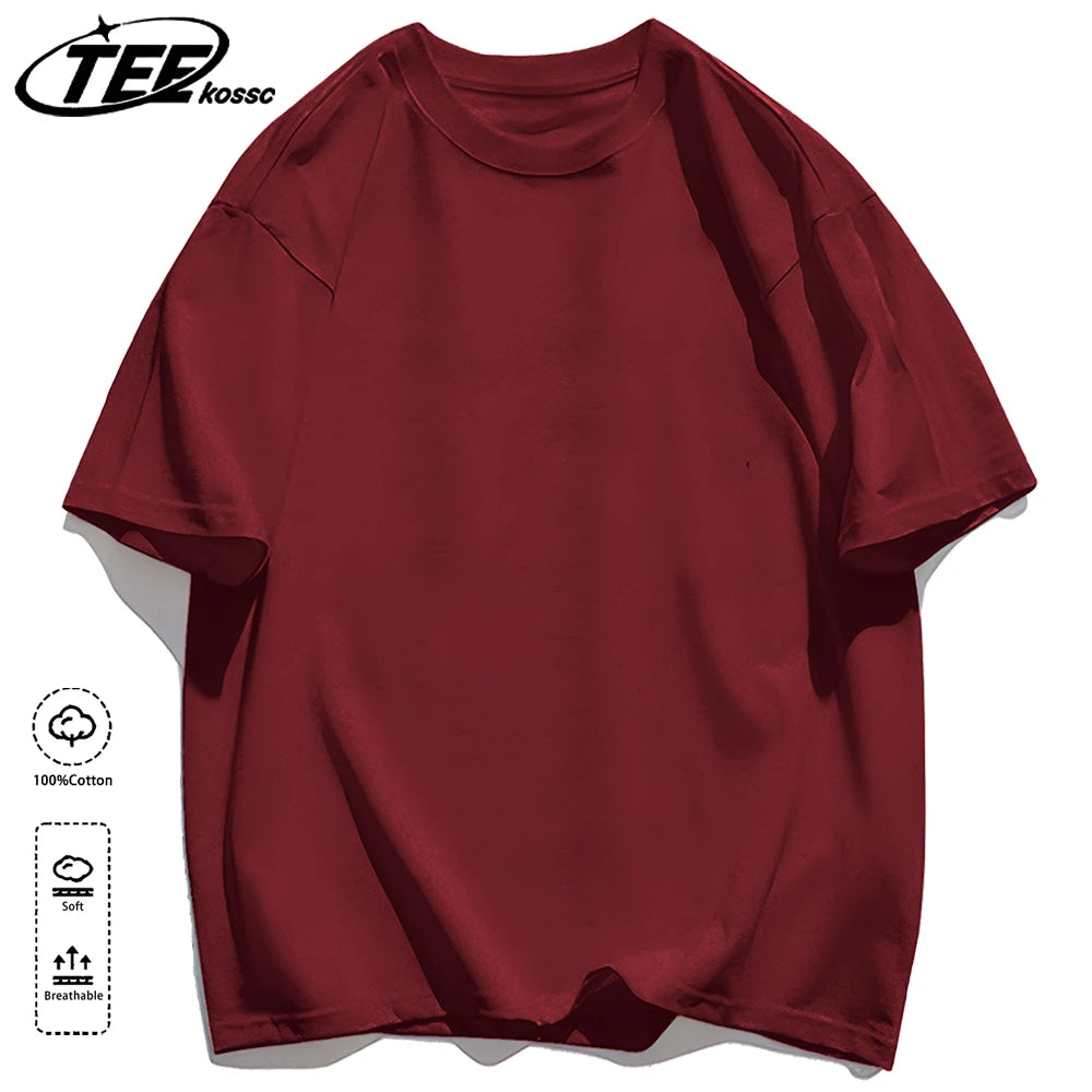 Solid 20 colors 100%Cotton Mens Basics T-Shirts Casual All-math Clothing Loose Breathable Unisex Vintage Casual Short Sleeve