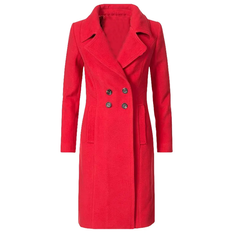 Women's Coat Winter Warm Wool Blend Lined Coat Outerwears Female Coats Double Breasted Turn-down Collar Women's Coats