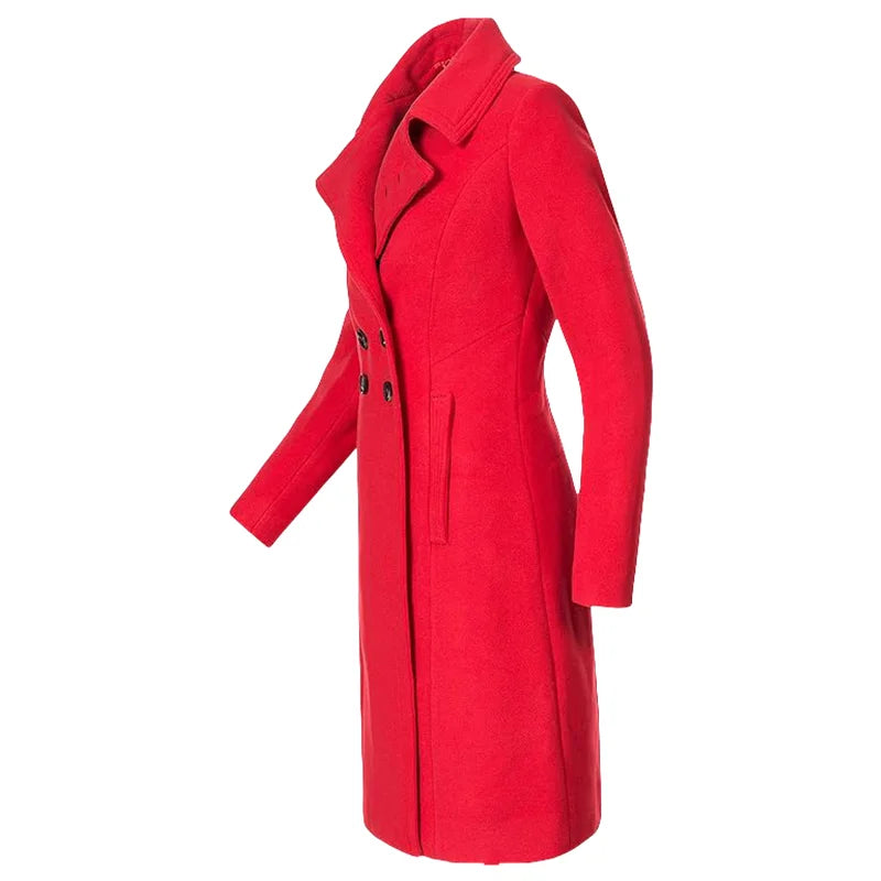 Women's Coat Winter Warm Wool Blend Lined Coat Outerwears Female Coats Double Breasted Turn-down Collar Women's Coats