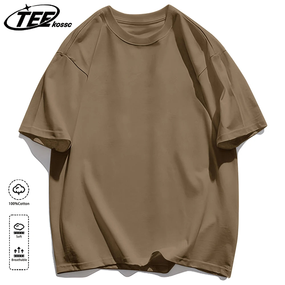 Solid 20 colors 100%Cotton Mens Basics T-Shirts Casual All-math Clothing Loose Breathable Unisex Vintage Casual Short Sleeve