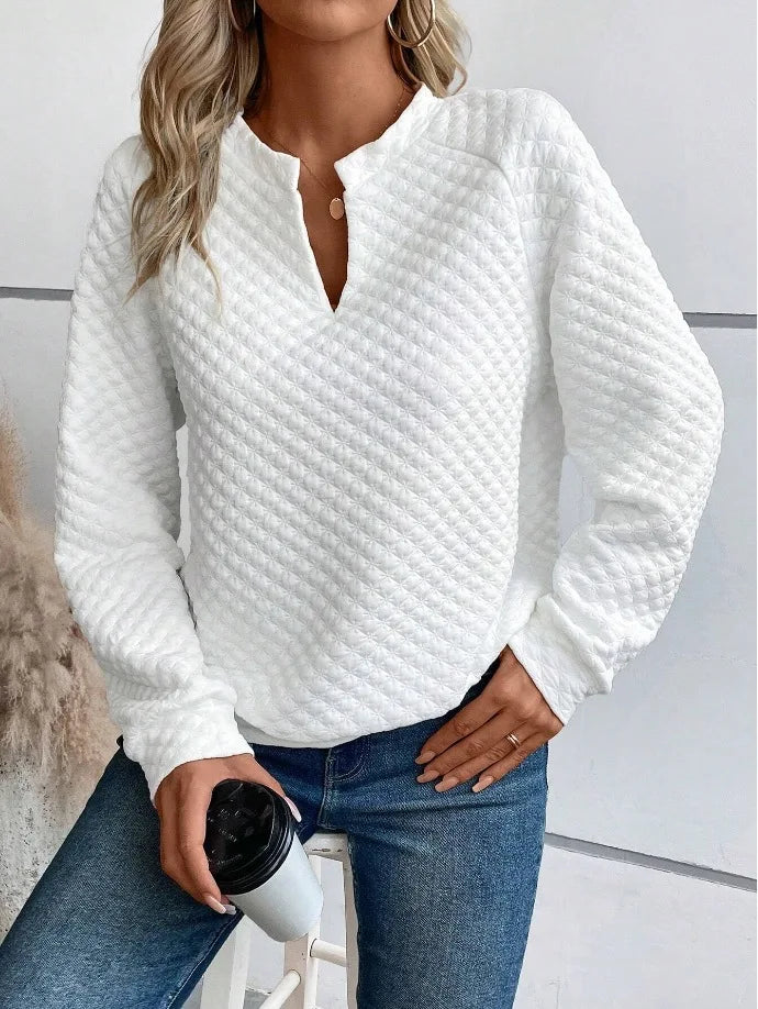 Women Sweatshirt 2025 Spring Autumn Latest Fashion Solid Color Deep V-Neck Pullover Long Sleeved Casual Hoodie Loose Sporty Top