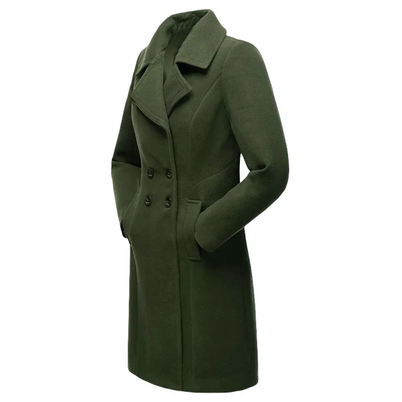 Women's Coat Winter Warm Wool Blend Lined Coat Outerwears Female Coats Double Breasted Turn-down Collar Women's Coats