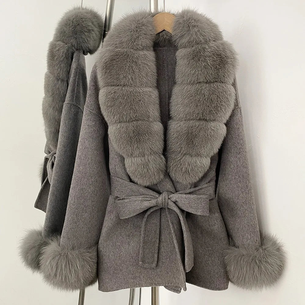 Women's Coat Winter Woman Clothes Jacket with Fur New Coats and Jackets Ladies Wool Coats with Real Fur Trim Warm Fur Coat Woman