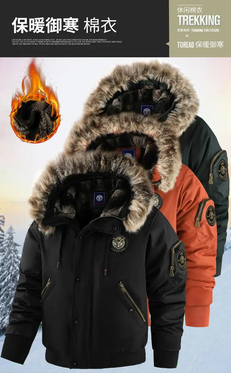 New winter cashmere and thick casual men's padded clothing warm trend coat hooded loose large size padded clothes